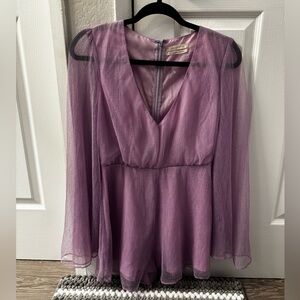 Lilac Shimmer Bell-Sleeve Deep V Romper, Urban Outfitters, size Small